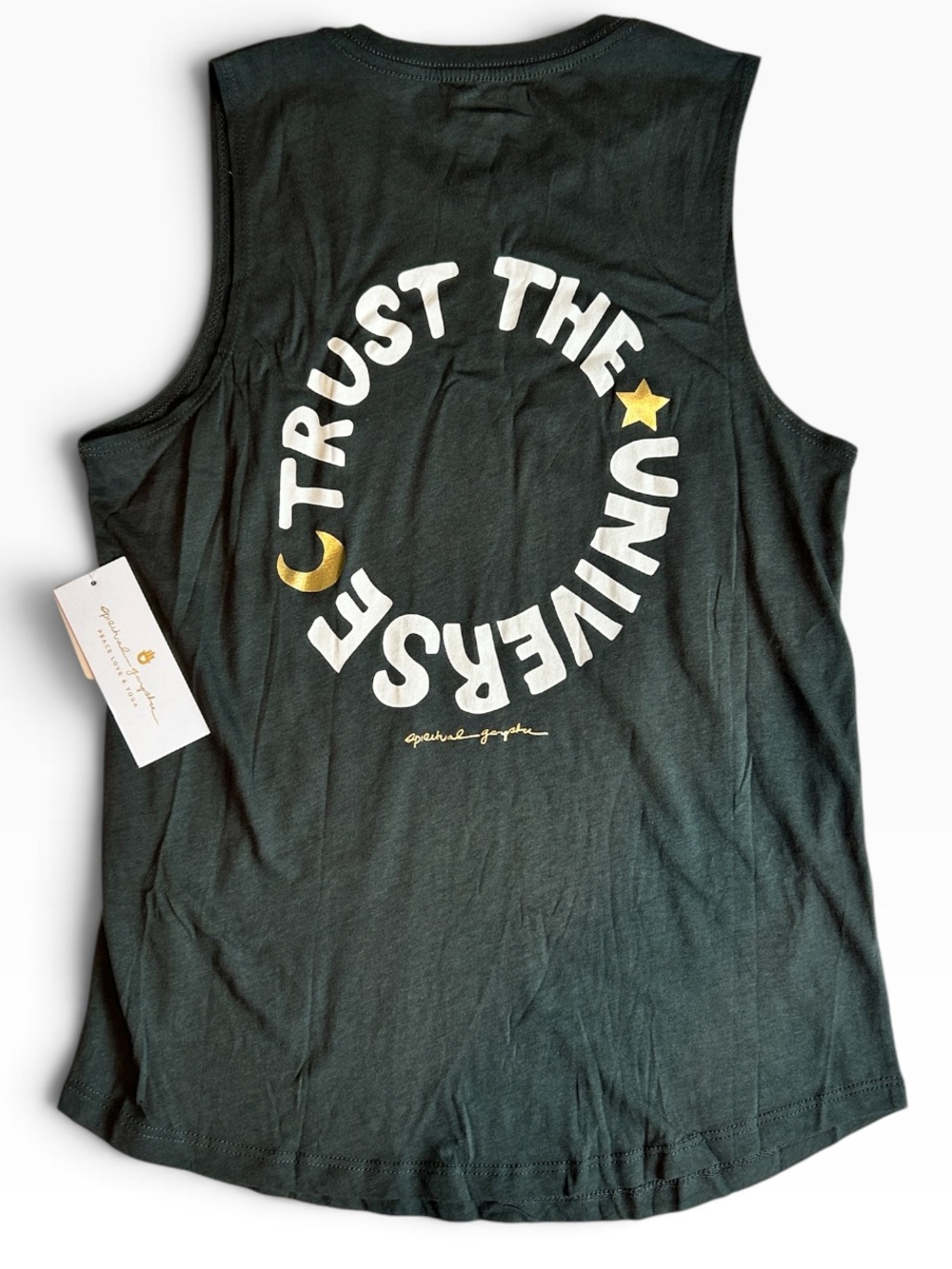 Spiritual Gangster Trust the Universe Gold Star Moon Muscle Tank Small NWT Yoga